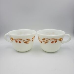 Vintage Pyrex Tea Coffee Cups in Harvest Home Pattern, Set of 2